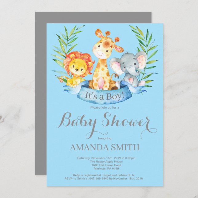 Invitación de Baby Shower del muchacho de los (Anverso / Reverso)