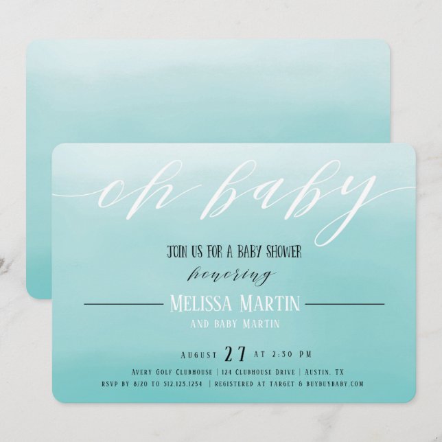 Invitación de Baby Shower del muchacho de Ombre de (Anverso / Reverso)