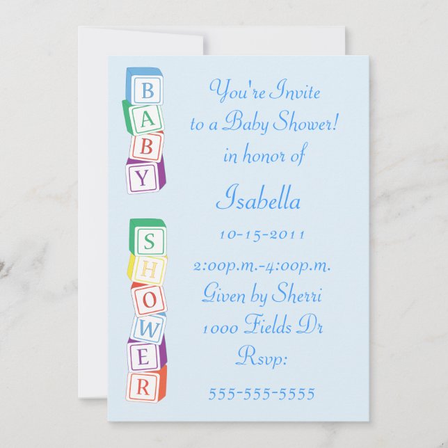 Invitación de Baby Shower del muchacho del bloque (Anverso)