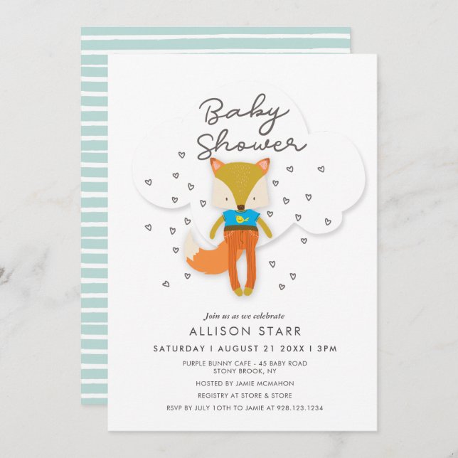 Invitación de Baby Shower del muchacho del Fox del (Anverso / Reverso)