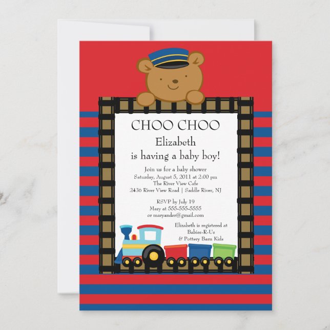 Invitación de Baby Shower del muchacho del tren (Anverso)