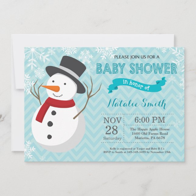 Invitación de Baby Shower del muñeco de nieve de (Anverso)