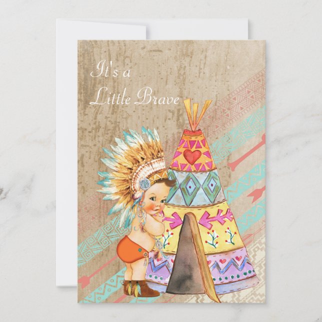 Invitación de Baby Shower del nativo americano (Anverso)