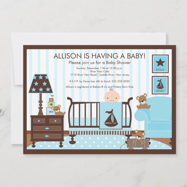 Invitación de Baby Shower del niño en la habitació (Anverso)