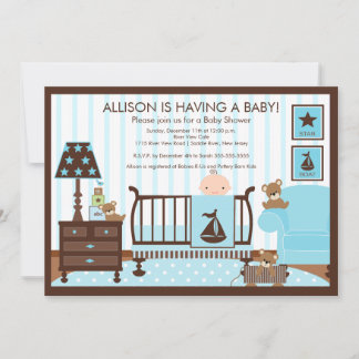 Invitación de Baby Shower del niño en la habitació