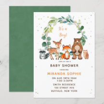 Invitación de Baby Shower del niño Woodland Safari