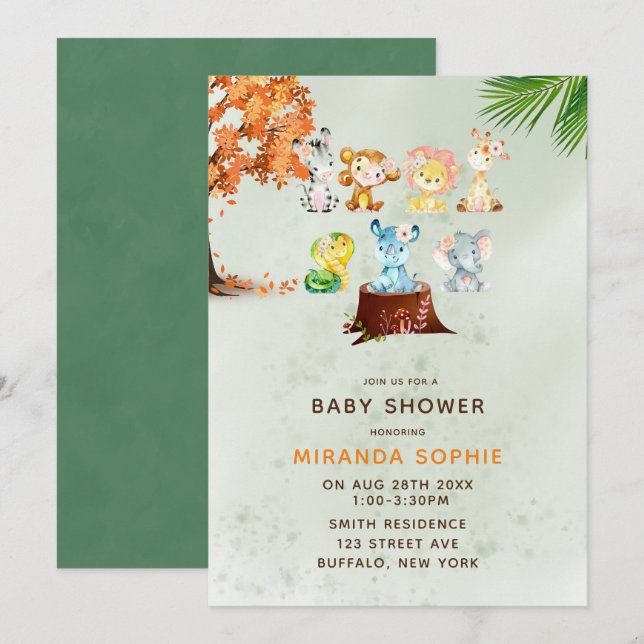 Invitación de Baby Shower del niño Woodland Safari (Anverso / Reverso)