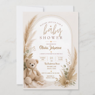 Invitación de baby shower del osito boho