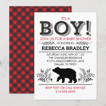 Invitación de Baby Shower del osito Lumberjack