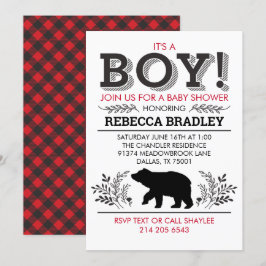 Invitación de Baby Shower del osito Lumberjack