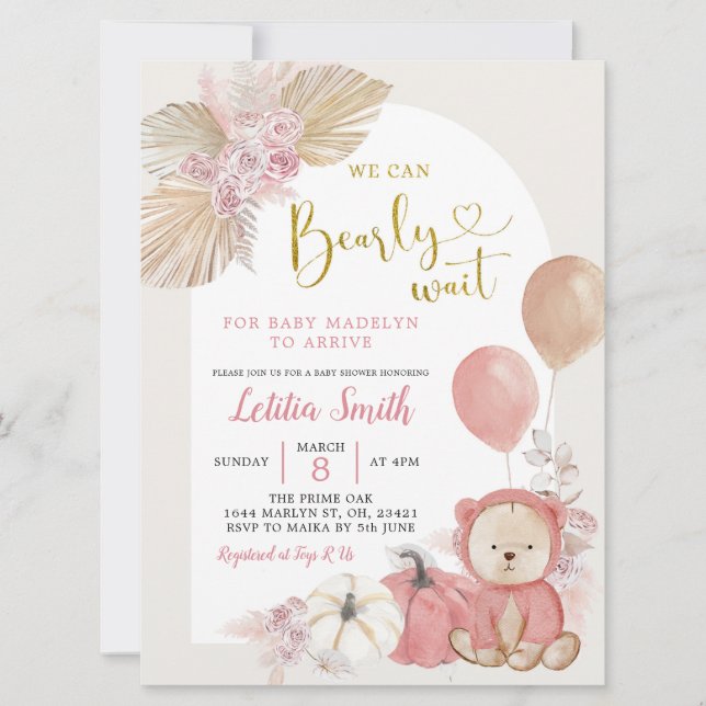 Invitación de Baby Shower del oso de calabaza de b (Anverso)