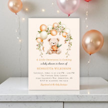 Invitación de Baby Shower del Oso de Melocotón Acu