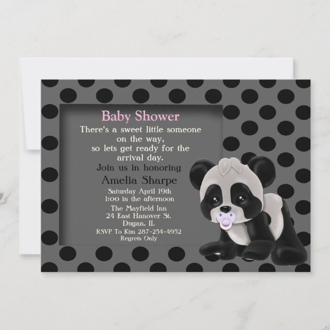 Invitación de Baby Shower del oso de panda de la (Anverso)
