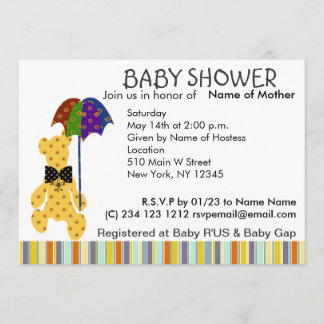 Invitación de Baby Shower del oso de peluche