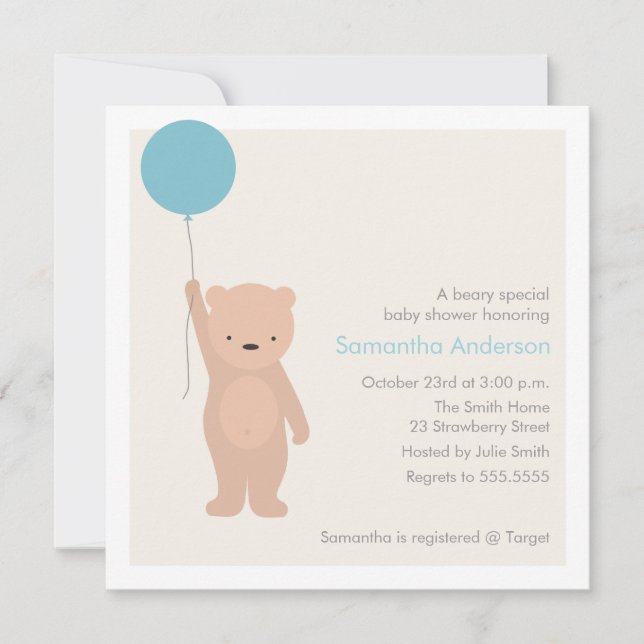 Invitación de Baby Shower del oso de peluche - (Anverso)
