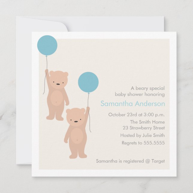 Invitación de Baby Shower del oso de peluche - (Anverso)