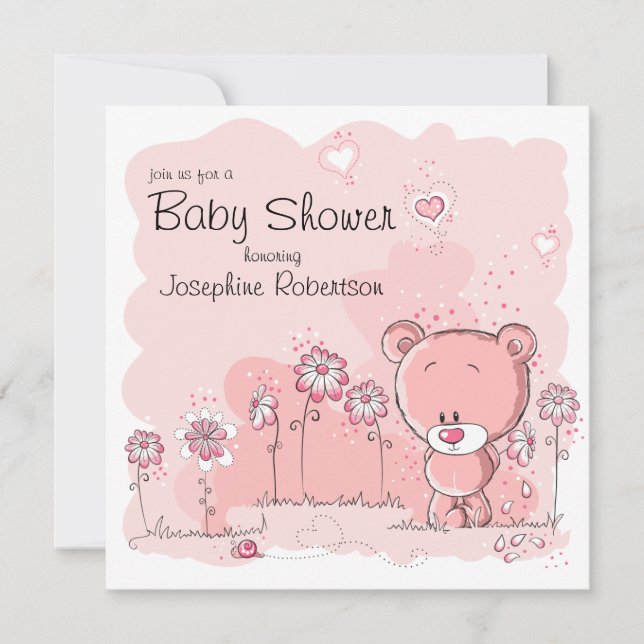 Invitación de Baby Shower del oso de peluche - (Anverso)