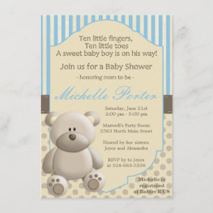 Invitación de Baby Shower del oso de peluche para
