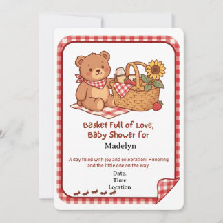 Invitación de Baby Shower del Oso de Picnic a Cuad