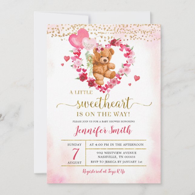 Invitación de Baby Shower del Oso de San Valentín  (Anverso)