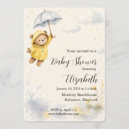 Invitación de Baby Shower del Oso en Día Lluvioso
