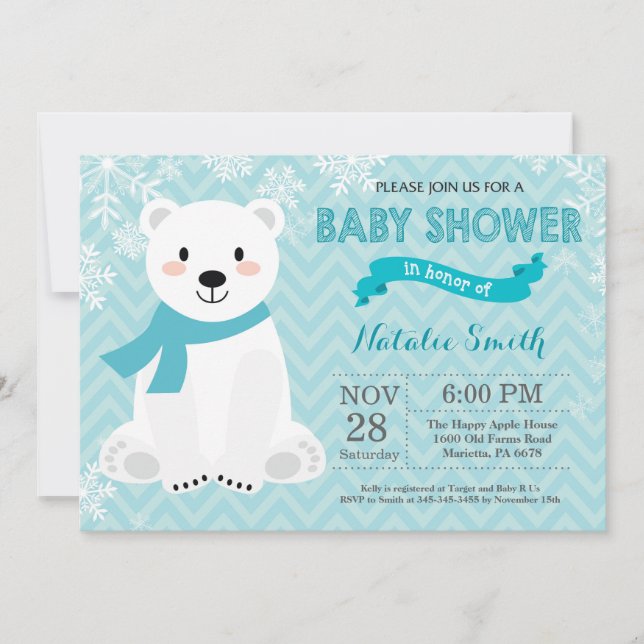 Invitación de Baby Shower del oso polar de la (Anverso)
