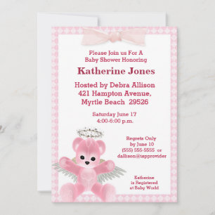 Invitación de Baby Shower del oso rosa Angel