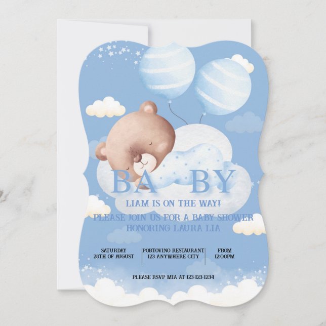 INVITACIÓN DE BABY SHOWER DEL OSO TEDDY (Anverso)