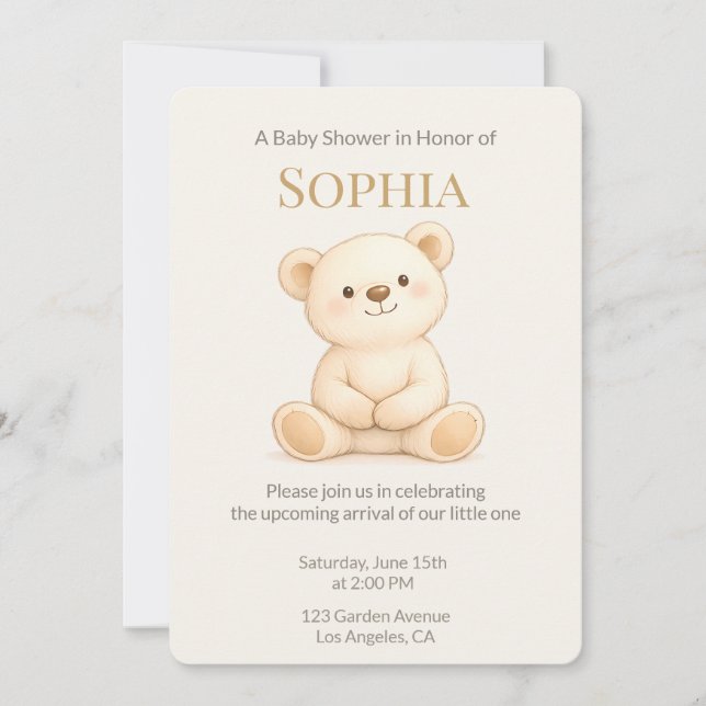 Invitación de Baby Shower del Oso Teddy Boho (Anverso)
