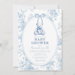 Invitación de Baby Shower del Oso Toile Azul Franc