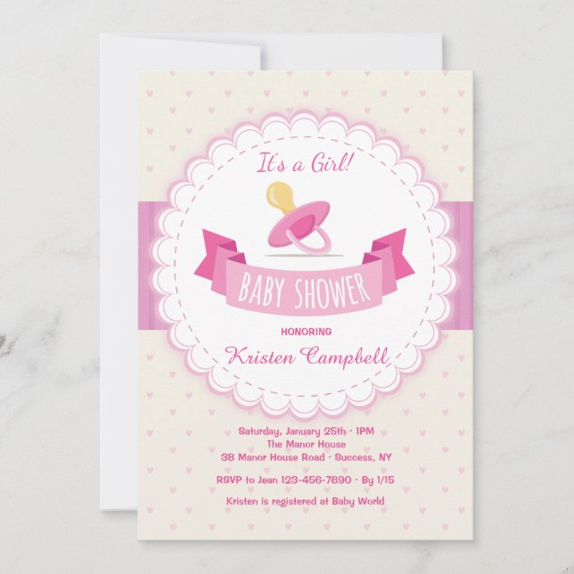 Invitación de Baby Shower del Pacificador Rosa (Anverso)