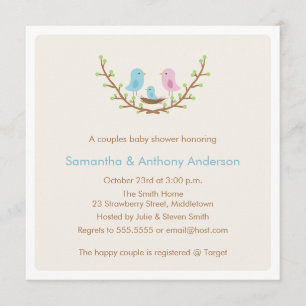 Invitación de Baby Shower del pájaro de los pares