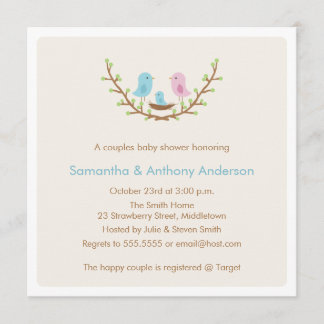 Invitación de Baby Shower del pájaro de los pares