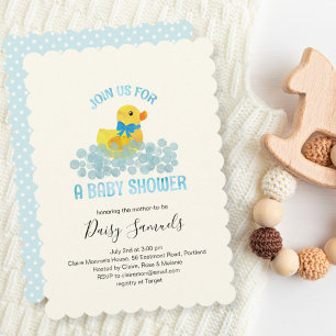Invitación de Baby Shower del pato acuarela, azul