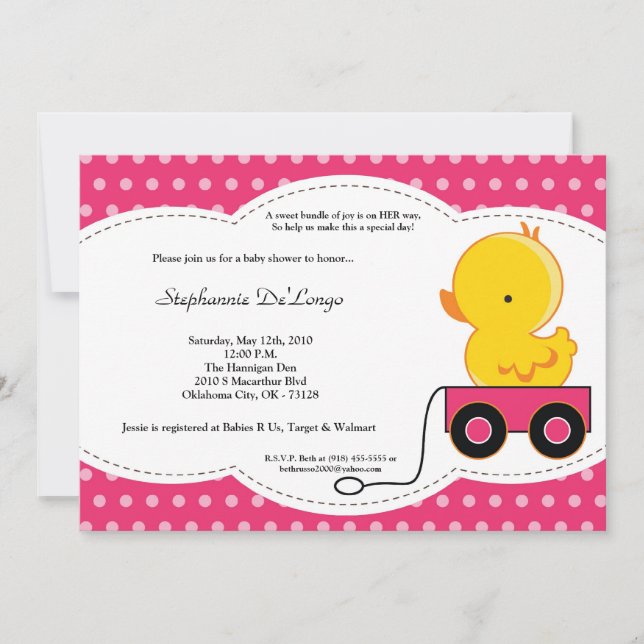 invitación de Baby Shower del pato de Polkadot del (Anverso)