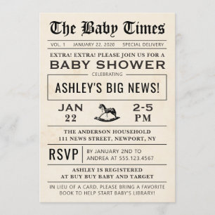 Invitación de Baby Shower del periódico