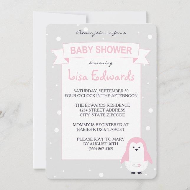 Invitación de Baby Shower del pingüino de los (Anverso)