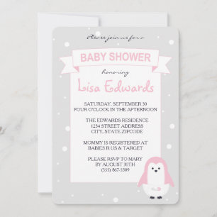 Invitación de Baby Shower del pingüino de los