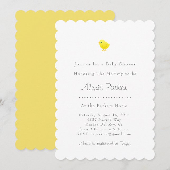 Invitación de Baby Shower del polluelo del bebé (Anverso / Reverso)