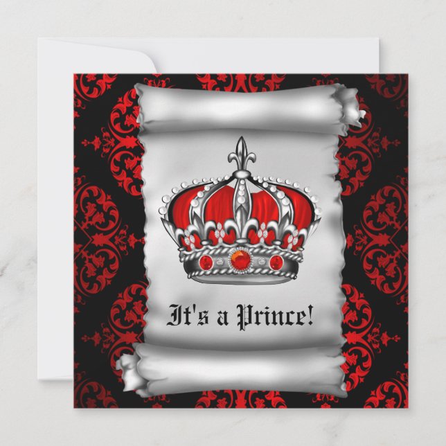 Invitación de Baby Shower del Príncipe Rojo Real (Anverso)