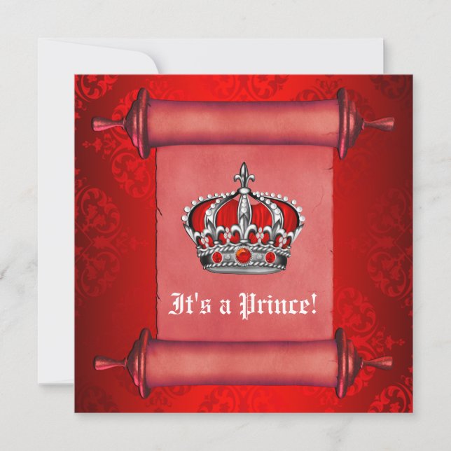 Invitación de Baby Shower del Príncipe Rojo Real (Anverso)