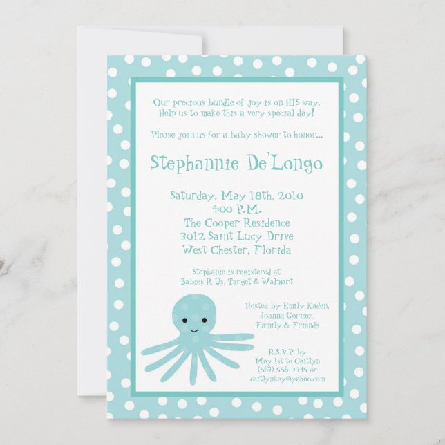 invitación de Baby Shower del pulpo de la vida (Anverso)