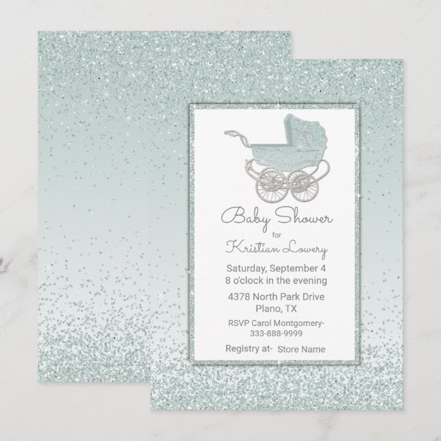 Invitación de Baby Shower del purpurina de la (Anverso / Reverso)