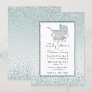 Invitación de Baby Shower del purpurina de la