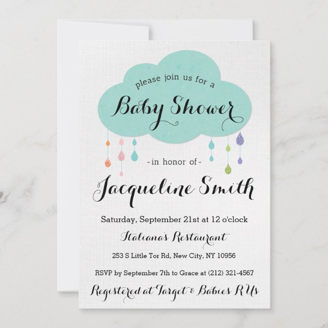 Invitación de Baby Shower del purpurina de la gota (Anverso)