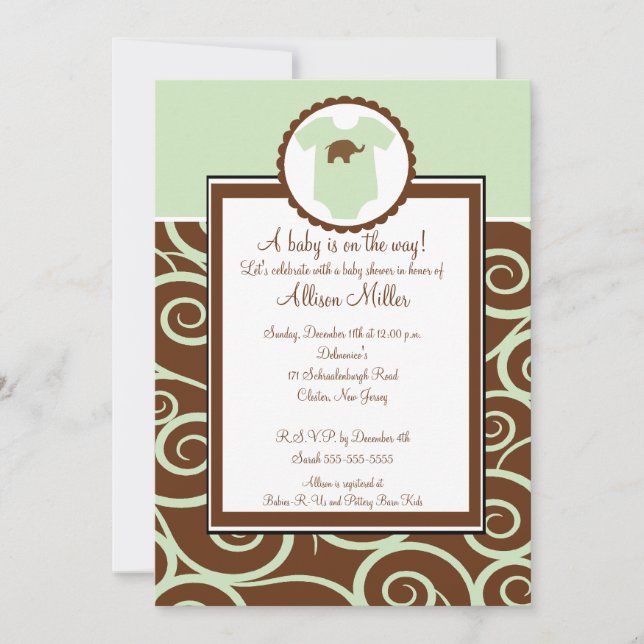 Invitación de Baby Shower del remolino de la niña (Anverso)