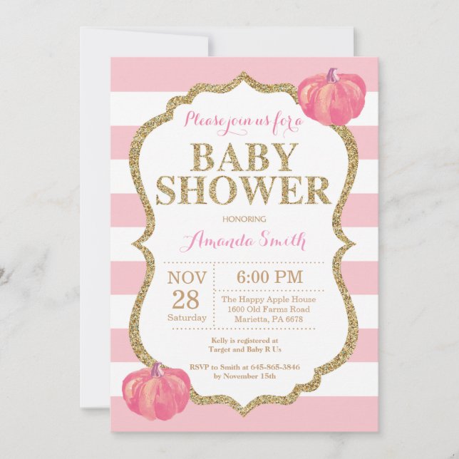 Invitación de Baby Shower del rosa y de la (Anverso)