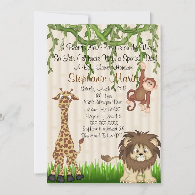 Invitación de Baby Shower del safari (Anverso)