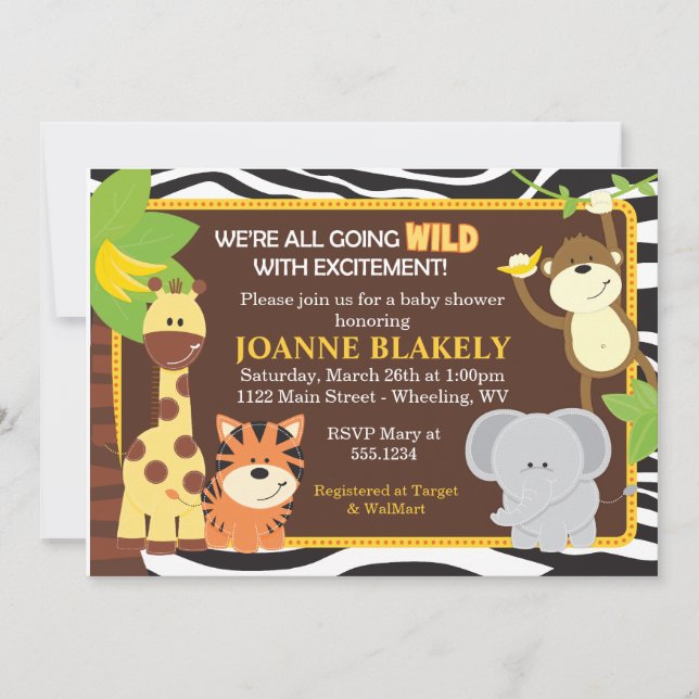 Invitación de Baby Shower del safari de selva del (Anverso)