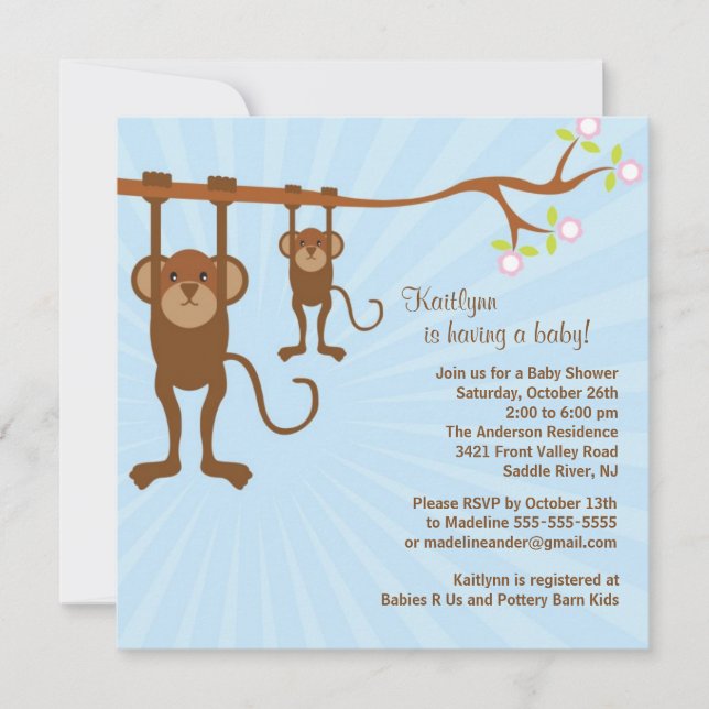 Invitación de Baby Shower del safari del mono del (Anverso)